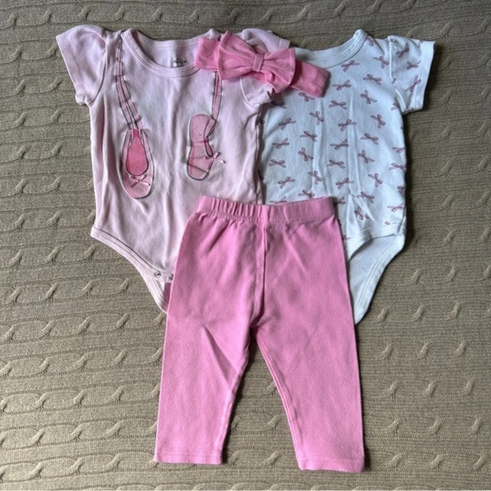 EUC Little Treasures 5pc Baby Girl Outfit Set, Pink Ballet, 9-12 Months